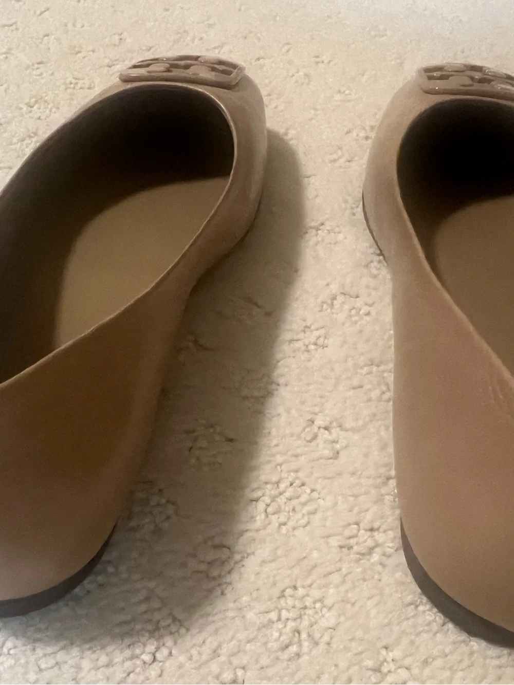 Tory Burch Nude Patent Logo Square-Toe Flats
